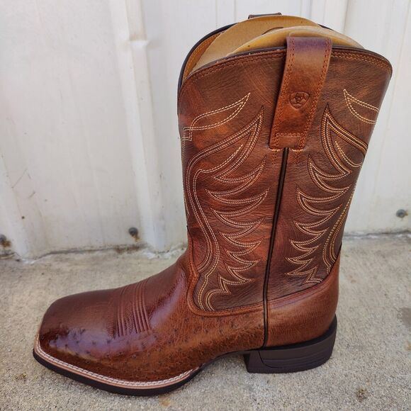 Ariat Reckoning Mens Size 11.5 EE Nut Brown Smooth Ostrich Leather Cowboy Boots - Picture 4 of 9
